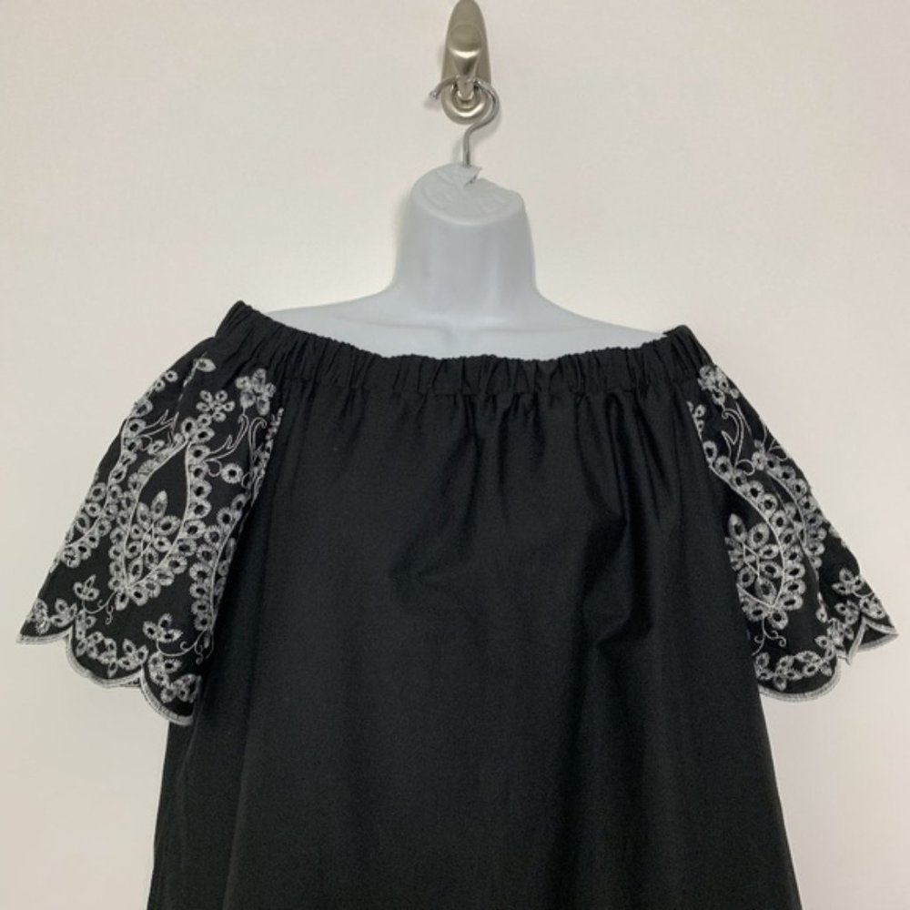 NYC Embroidered Short Sleeve OTS Dress Black #2561 - Picture 2 of 8